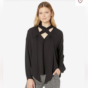 Karen Kane Black Crisscross Neck Long-Sleeve Blouse